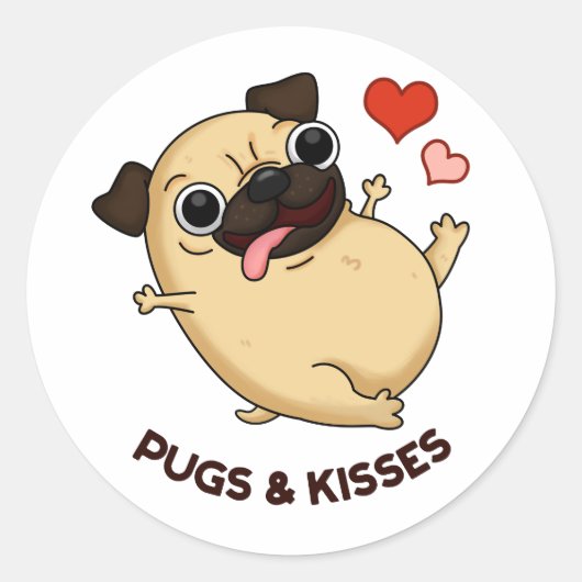 Pugs En Kisses Grappige Hond Pun Ronde Sticker (Voorkant)