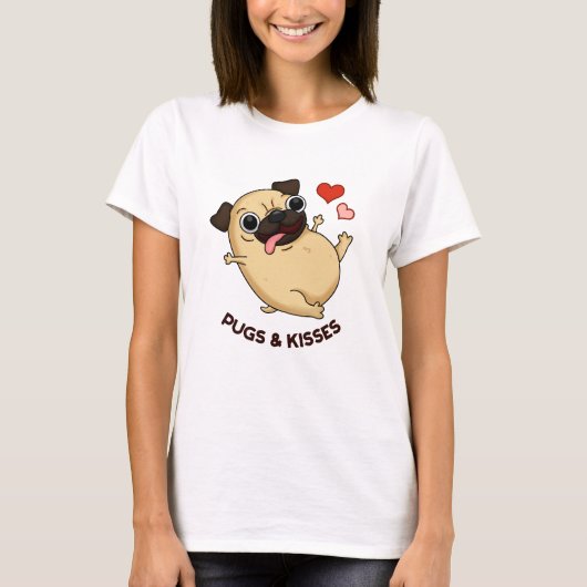 Pugs En Kisses Grappige Hond Pun T-shirt (Voorkant)