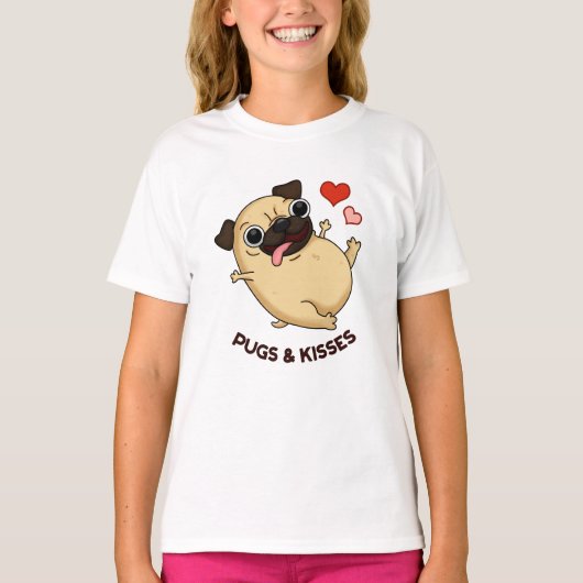 Pugs En Kisses Grappige Hond Pun T-shirt (Voorkant)