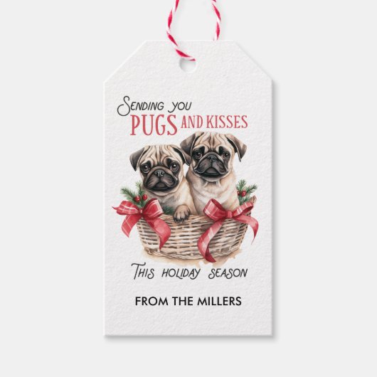 PUGS EN KISSES HOND-THEMA KERST CUSTOM CADEAULABEL (Voorkant)