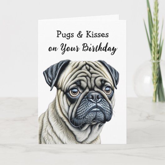 Pugs en Kisses op je verjaardag Kaart (Voorkant)