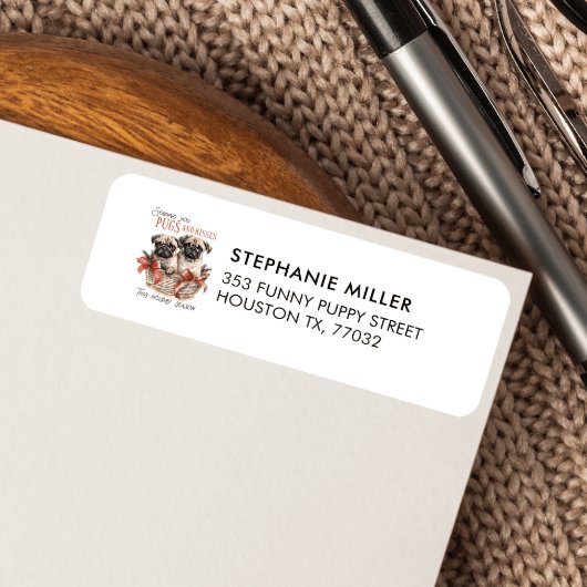 PUGS EN KISSES PUPPY THEMA KERSTMIS ETIKET