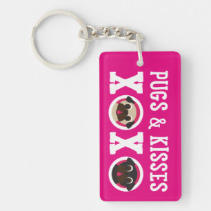 Pugs en Kisses XOXO Fawn Black Pugs Sleutelhanger