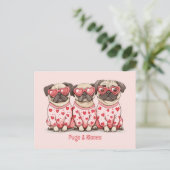 Pugs en kusjes Valentijnsdag Pug Dogs Feestdagenkaart (Staand voorkant)