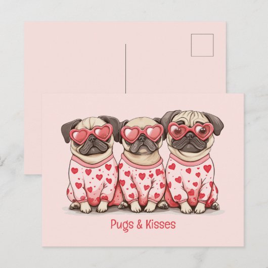 Pugs en kusjes Valentijnsdag Pug Dogs Feestdagenkaart (Voorkant / Achterkant)
