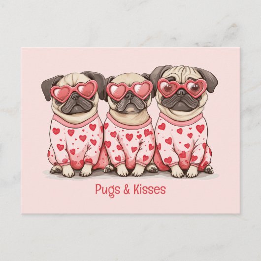 Pugs en kusjes Valentijnsdag Pug Dogs Feestdagenkaart (Voorkant)