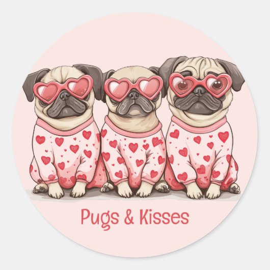 Pugs en kusjes Valentijnsdag Pug Dogs Ronde Sticker (Voorkant)