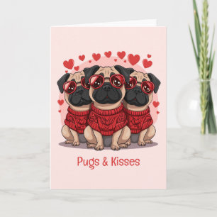 Pugs en Kusjes Valentijnsdag Pugs Honden Feestdagen Kaart