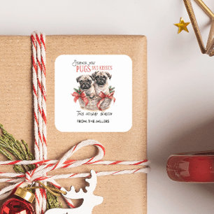 PUGS EN KUSSEN GRAPPIGE VROLIJKE KERSTMIS AANGEPAS VIERKANTE STICKER