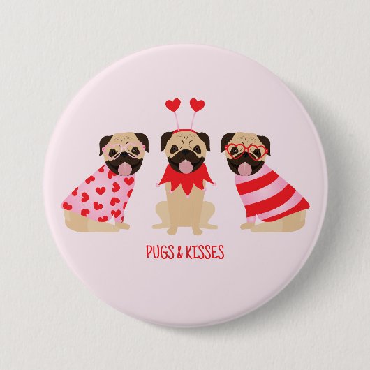 Pugs en kussen Schattige Pug Dogs Ronde Button 7,6 Cm (Voorkant)