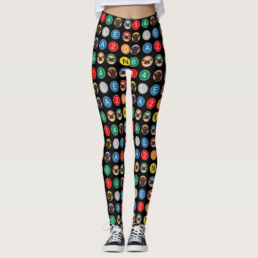 Pugs en New York City Train Lines Pattern Leggings (Voorkant)