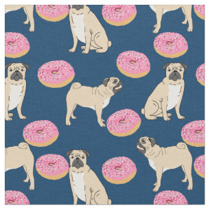 Pugs en roze donuts marineblauw stof