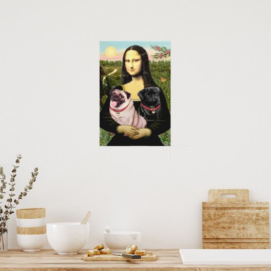 Pugs (Fawn + Black) - Mona Lisa Poster (Keuken)