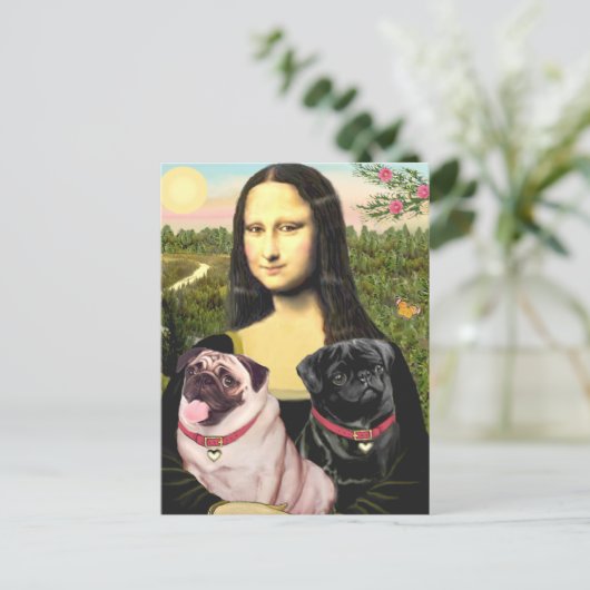 Pugs (Fawn + Blk) - Mona Lisa Briefkaart (Staand voorkant)