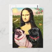 Pugs (Fawn + Blk) - Mona Lisa Briefkaart (Voorkant / Achterkant)