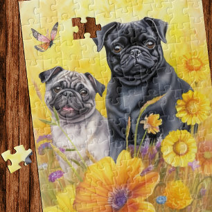 Pugs Fawn Zwart Geel Wildflower Puppy Hondenliefhe Legpuzzel