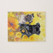 Pugs Fawn Zwart Geel Wildflower Puppy Hondenliefhe Legpuzzel (Horizontaal)