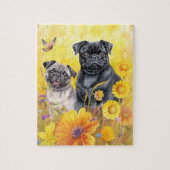Pugs Fawn Zwart Geel Wildflower Puppy Hondenliefhe Legpuzzel (Verticaal)