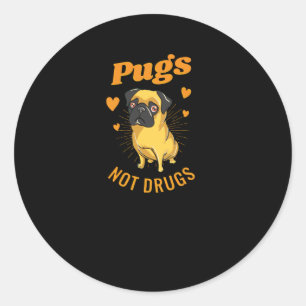 Pugs geen drugs ronde sticker