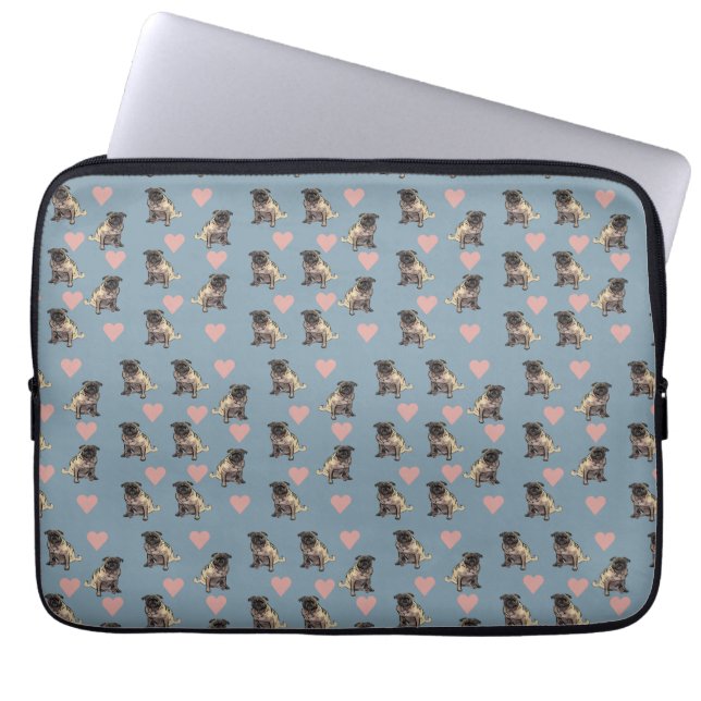 Pugs & harten laptop sleeve (Voorkant)