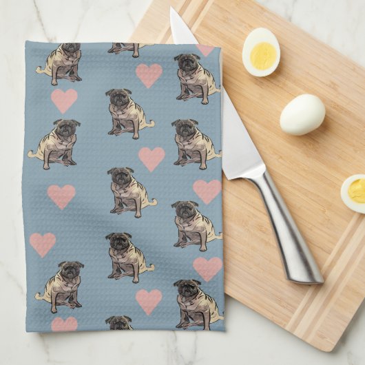 Pugs & harten theedoek (Quarter Fold)