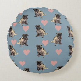 Pugs & hearts rond kussen