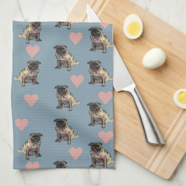 Pugs & hearts theedoek