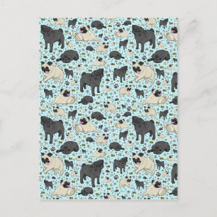 Pugs in blauw briefkaart