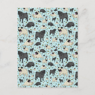 Pugs in blauw briefkaart