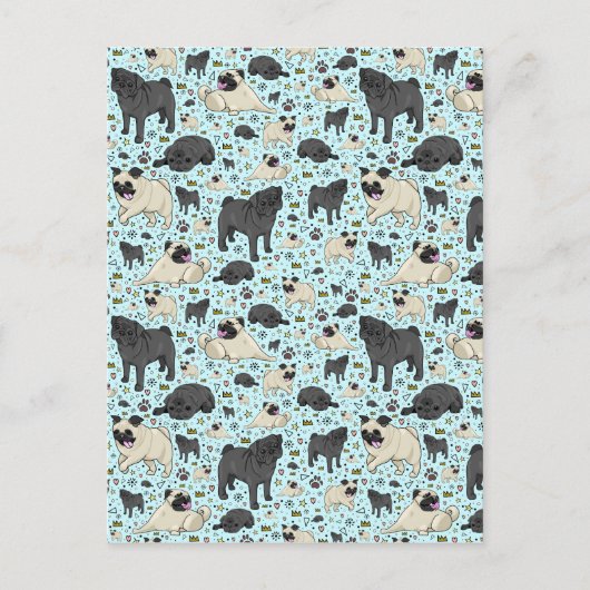 Pugs in blauw briefkaart (Voorkant)