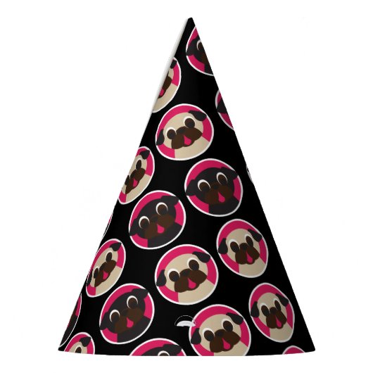 Pugs in Circles Black Birthday Party Feesthoedjes (Links)