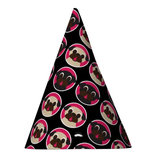 Pugs in Circles Black Birthday Party Feesthoedjes (Rechts)