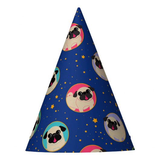 Pugs in de Petten van de Stars Pattern Partij Feesthoedjes (Voorkant)