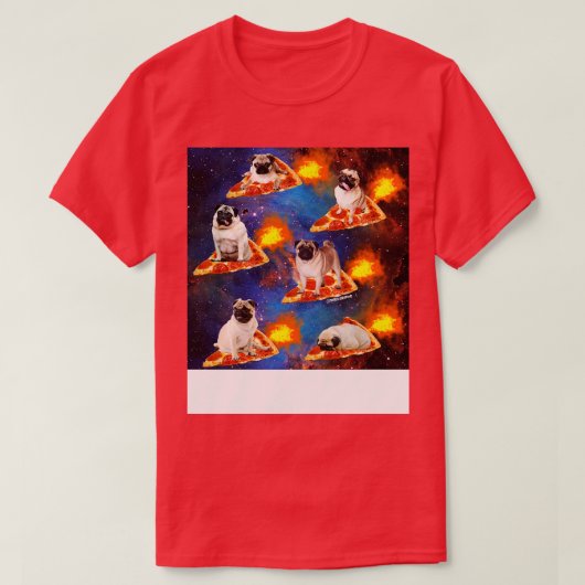 Pugs in de ruimte rijden pizza t-shirt (Design voorkant)