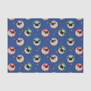 Pugs in gekleurde cirkels in hemel en sterren tissuepapier