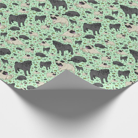 Pugs in Green Cadeaupapier (Hoek)