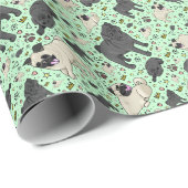 Pugs in Green Cadeaupapier (Rol Hoek)