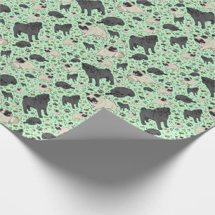 Pugs in Groen Cadeaupapier