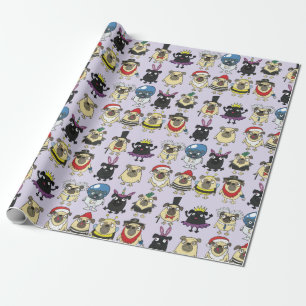 Pugs in kostuums, overslagpapier cadeaupapier