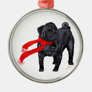 Pugs in Red Scarf Metalen Ornament