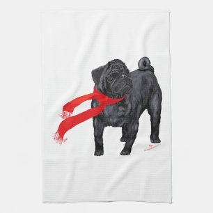 Pugs in Red Scarf Theedoek