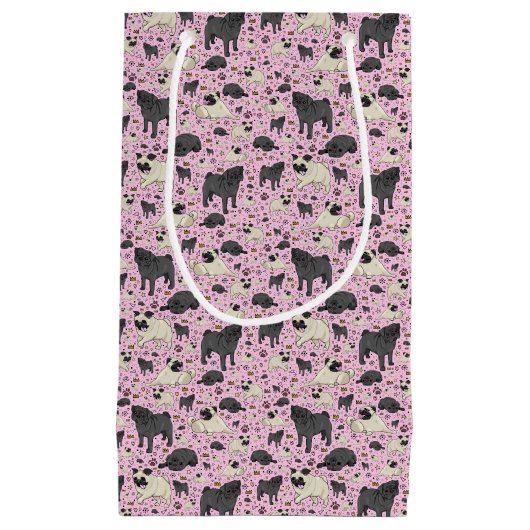 Pugs in roze klein cadeauzakje (Voorkant)