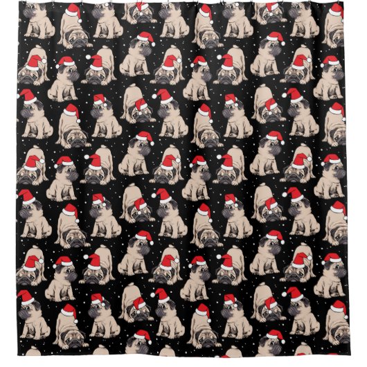Pugs in Santa Hats Kerstmispatroon Douchegordijn (Voorkant)