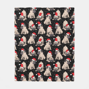 Pugs in Santa Hats Kerstmispatroon Fleece Deken