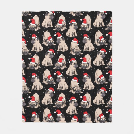 Pugs in Santa Hats Kerstmispatroon Fleece Deken (Voorkant)