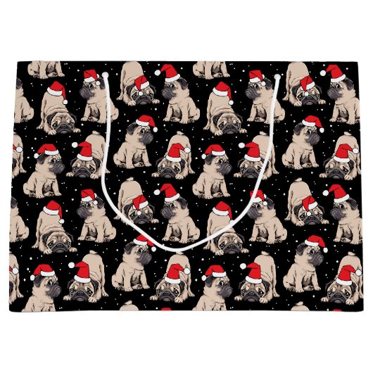 Pugs in Santa Hats Kerstmispatroon Groot Cadeauzakje (Voorkant)