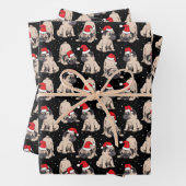 Pugs in Santa Hats Kerstmispatroon Inpakpapier Vel (In situ)