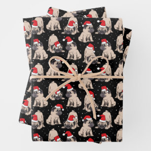 Pugs in Santa Hats Kerstmispatroon Inpakpapier Vel