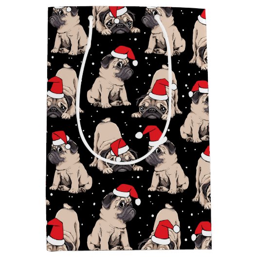 Pugs in Santa Hats Kerstmispatroon Medium Cadeauzakje (Voorkant)