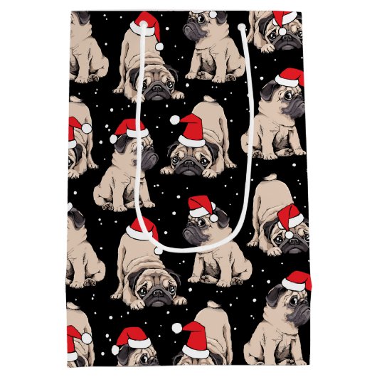 Pugs in Santa Hats Kerstmispatroon Medium Cadeauzakje (Achterkant)